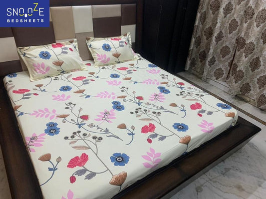 Snooze Glace Cotton Printed Fitted Double Bedsheets