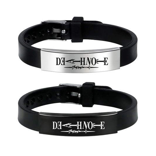 Anime Death Note Black Silicone Cuff Bangle Stainless Steel Bracelets Gift Jewelry for Women and Men Fans Collection